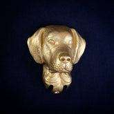 Labrador interchangeable door knocker head on a navy background, front view, dropped ears and whisker spots on the muzzle