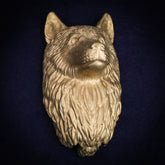 Husky interchangeable door knocker head on a navy background, front view, pointed ears, nose raised and a thick ruff at the neck