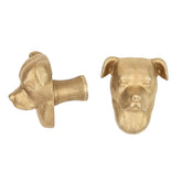 Staffordshire Bull Terrier brass cabinet knob and coat hook, cut out on white, one in profile, one facing front