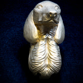 Dachshund interchangeable door knocker head on a dark blue background, long smooth ears either side of a narrow muzzle