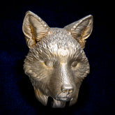 Fox interchangeable door knocker head on a dark blue background, front view, tall ears with fine hair lines inside