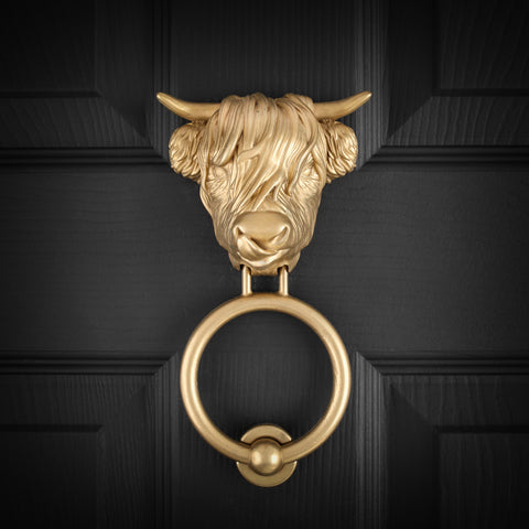 Highland Cow Brass Door Knocker – Tongue Out