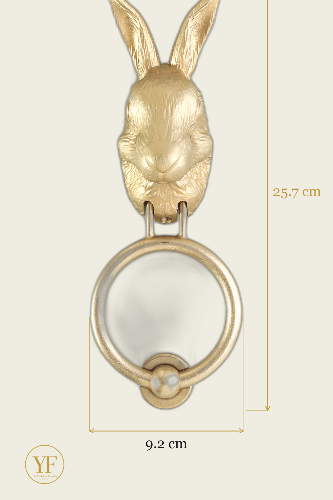 Hare brass door knocker dimensions: head width, overall height and 9.2 cm ring