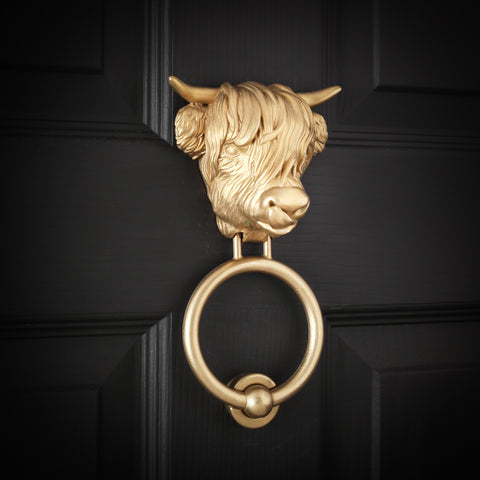 Highland Cow Brass Door Knocker – Tongue Out