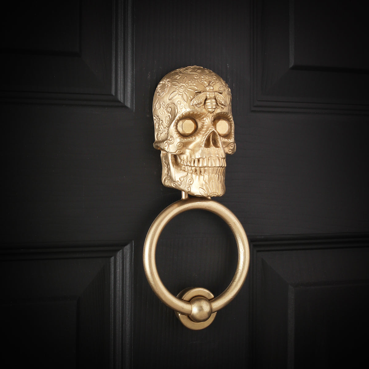 Bee and Diamond Sugar Skull Brass Door Knocker