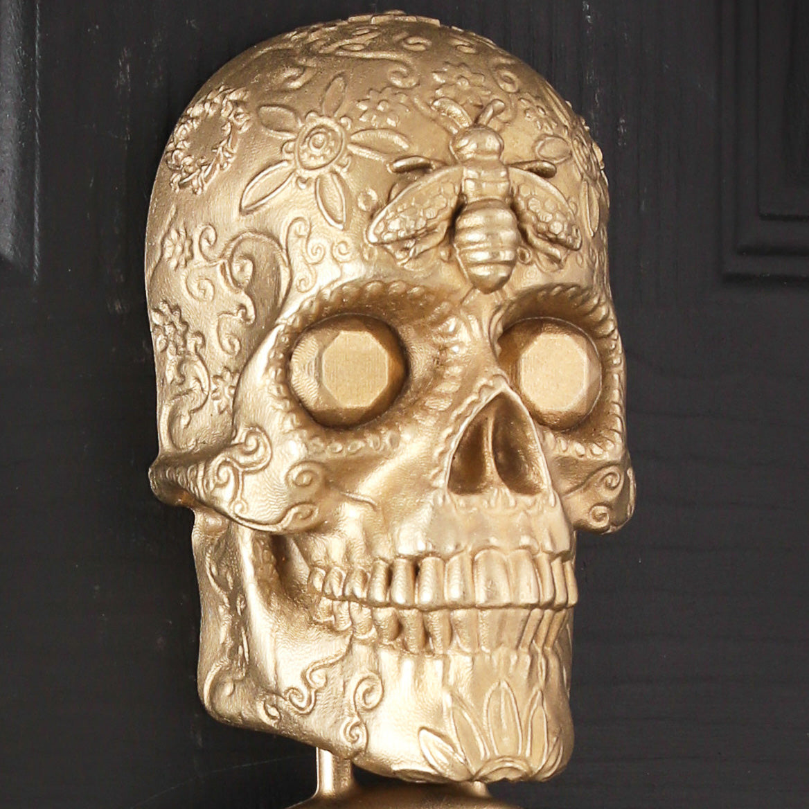 Bee and Diamond Sugar Skull Brass Door Knocker
