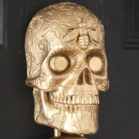 Bee and Diamond Sugar Skull Brass Door Knocker