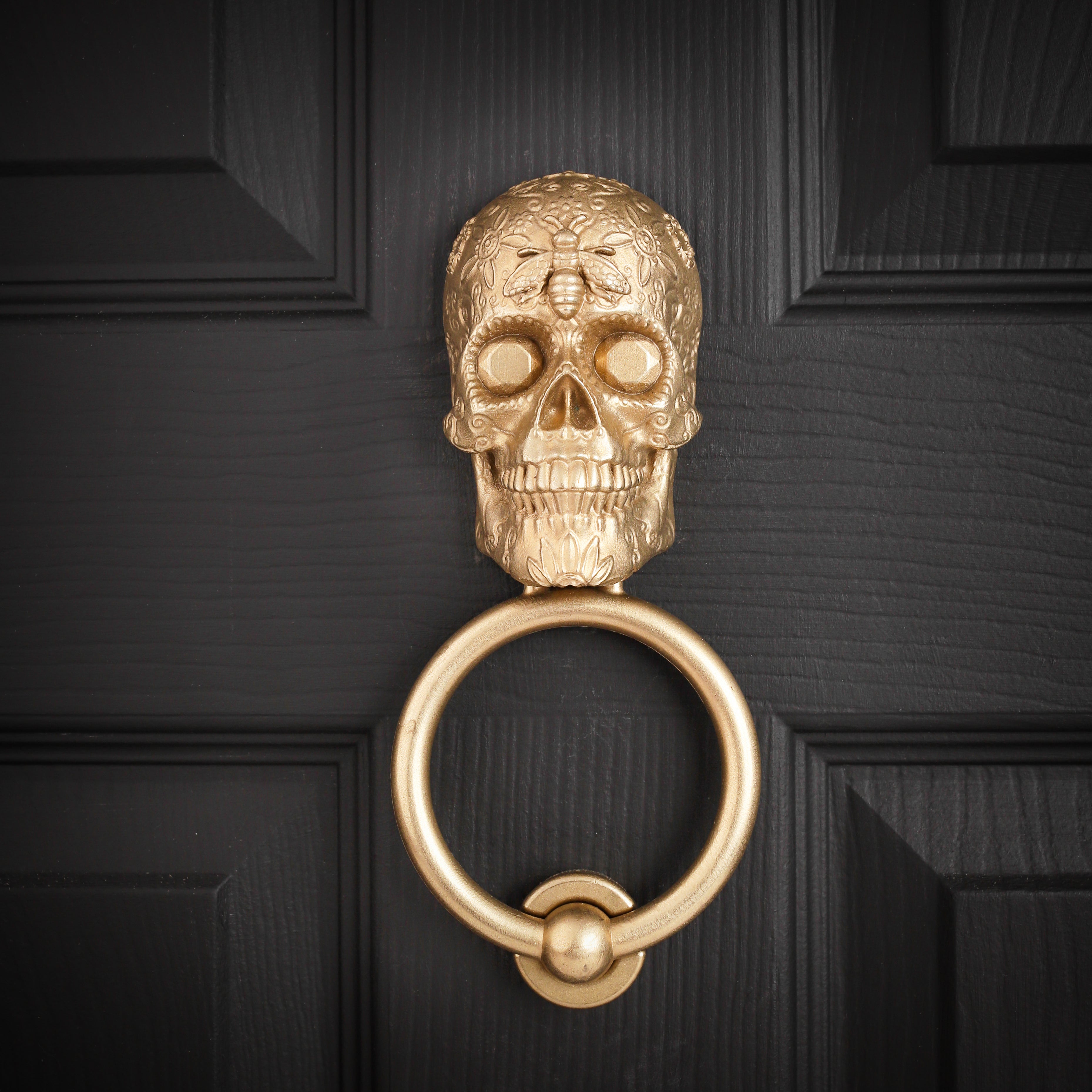 Bee and Diamond Sugar Skull Brass Door Knocker