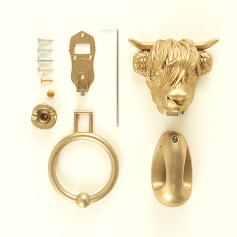 Highland Cow Brass Door Knocker – Tongue Out
