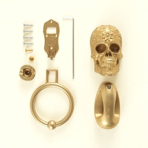 Marigold Sugar Skull Brass Door Knocker