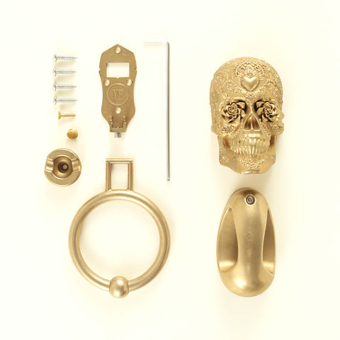 Delicate Scroll Sugar Skull Brass Door Knocker