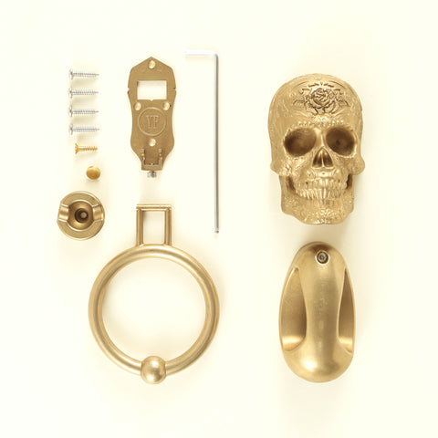 Rose Bloom Sugar Skull Brass Door Knocker