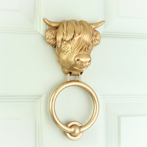 Highland Cow Brass Door Knocker – Tongue Out