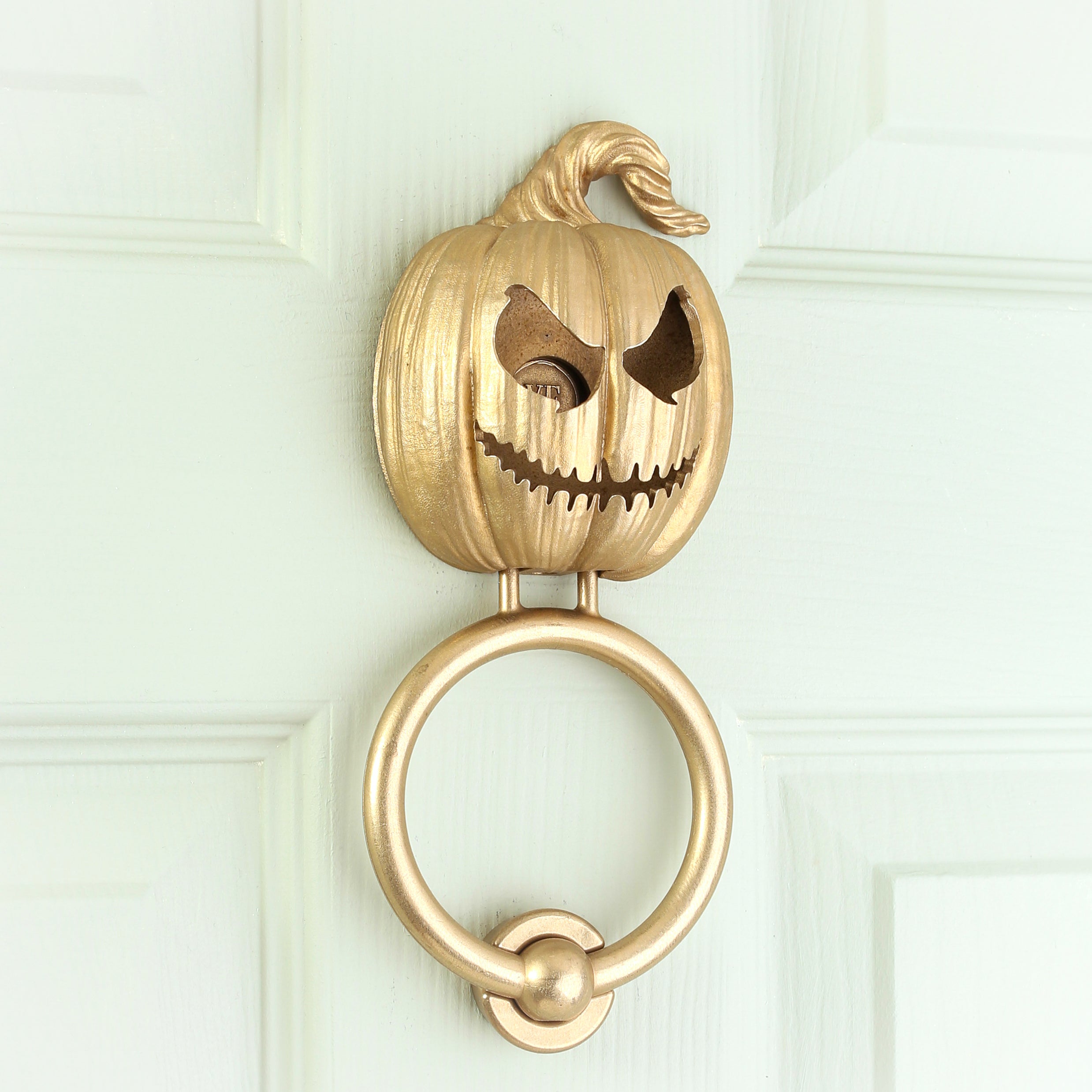 Grimacing Jack-o’-Lantern Brass Door Knocker
