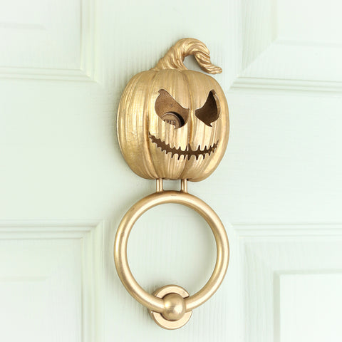 Grimacing Jack-o’-Lantern Brass Door Knocker