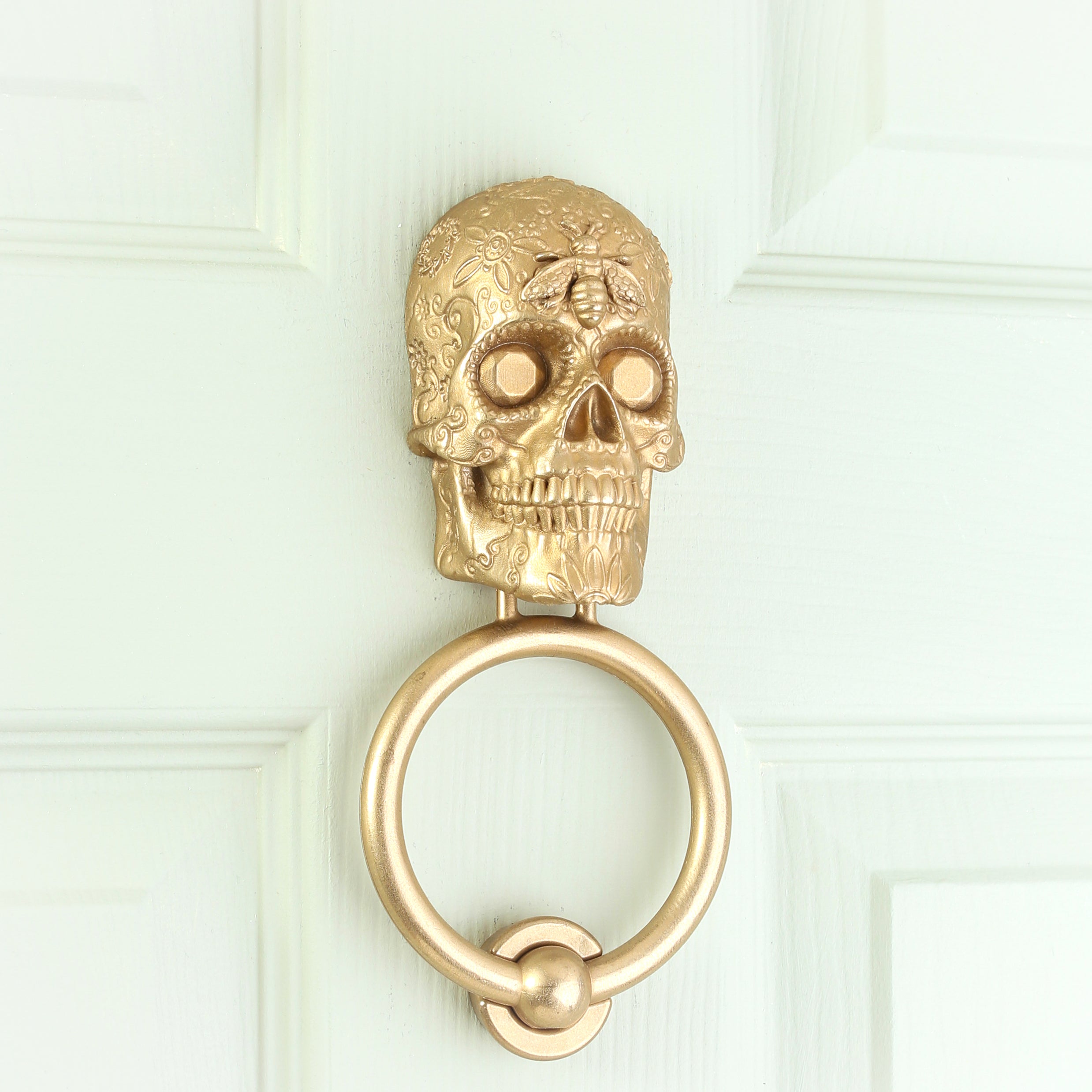 Bee and Diamond Sugar Skull Brass Door Knocker