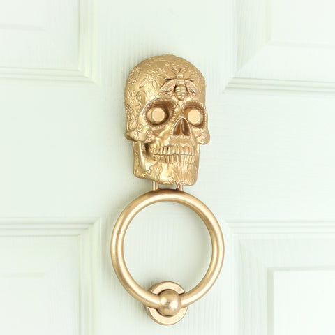 Bee and Diamond Sugar Skull Brass Door Knocker