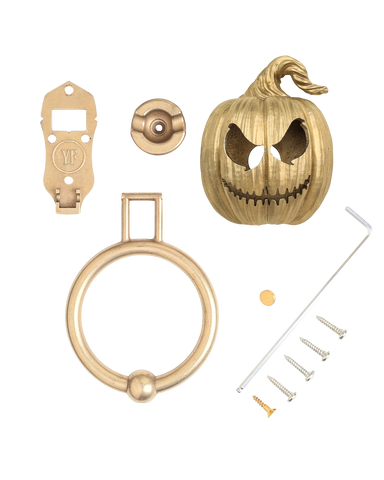 Grimacing Jack-o’-Lantern Brass Door Knocker