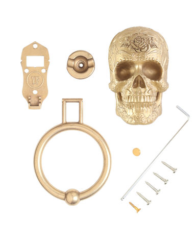 Delicate Scroll Sugar Skull Brass Door Knocker