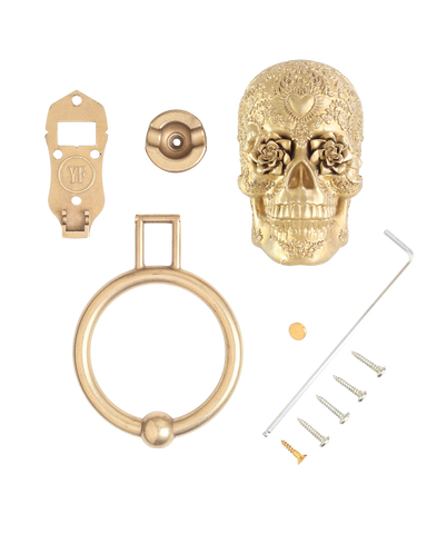Radiant Rose Sugar Skull Brass Door Knocker