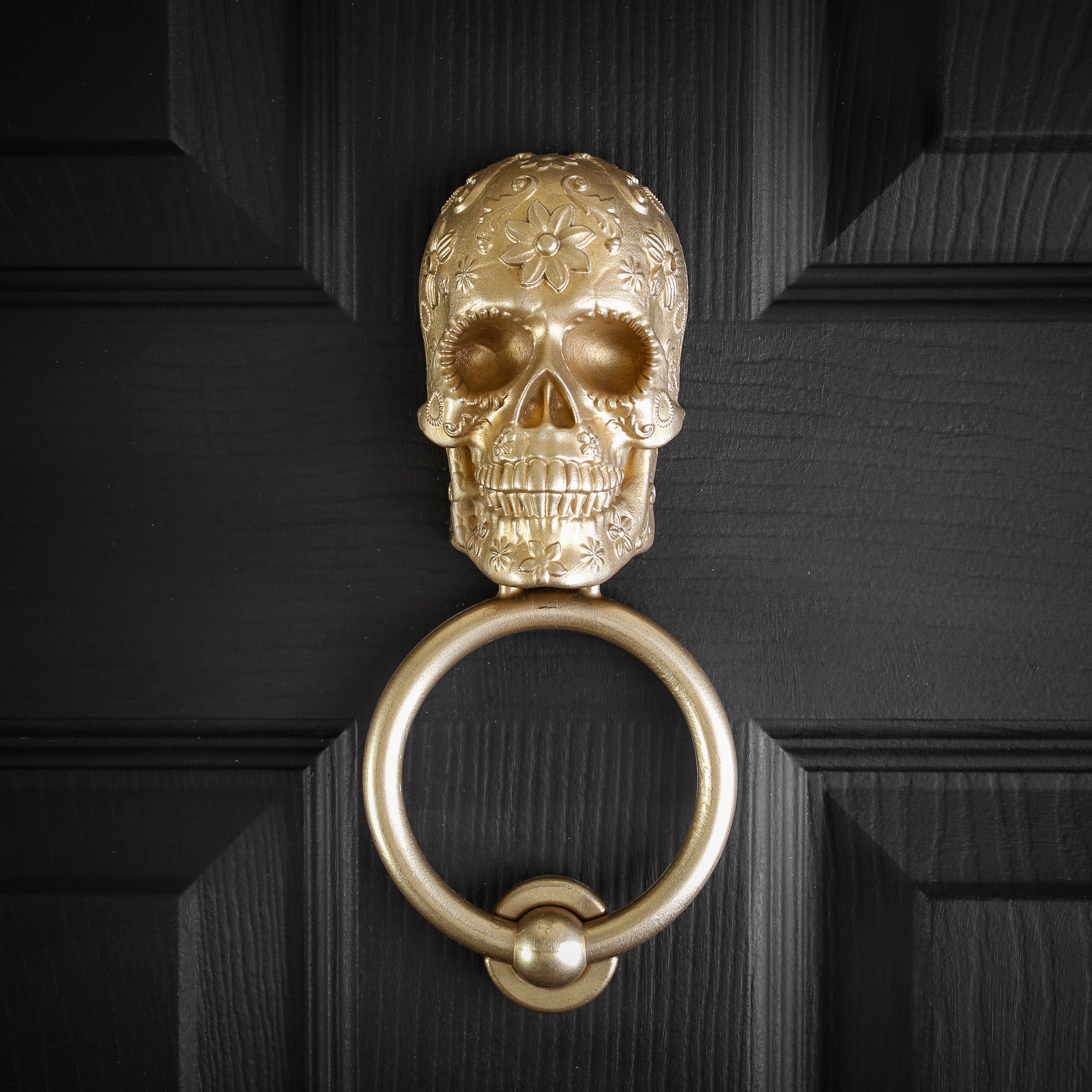 Marigold Sugar Skull Brass Door Knocker