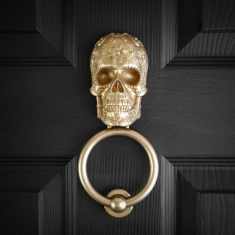 Marigold Sugar Skull Brass Door Knocker