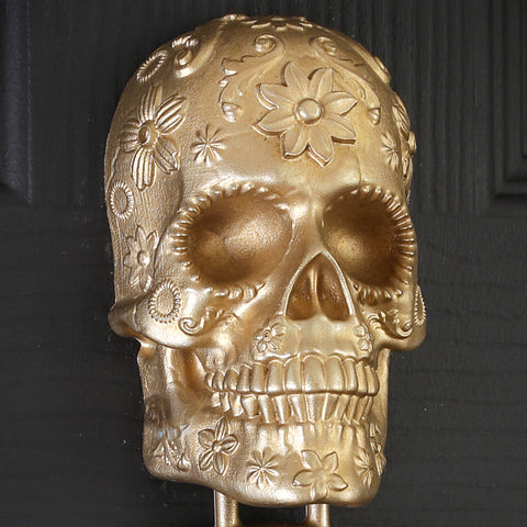 Marigold Sugar Skull Brass Door Knocker