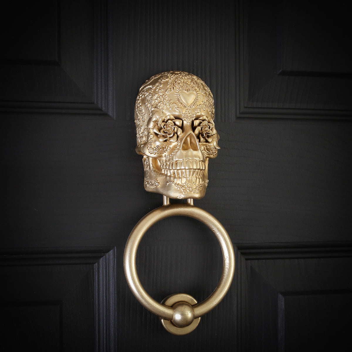 Radiant Rose Sugar Skull Brass Door Knocker