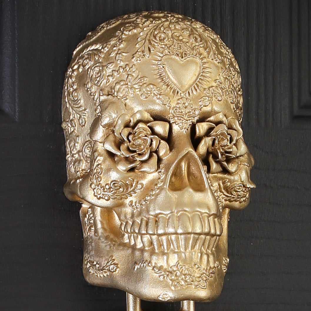 Radiant Rose Sugar Skull Brass Door Knocker