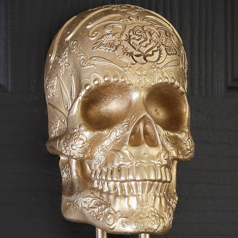 Rose Bloom Sugar Skull Brass Door Knocker