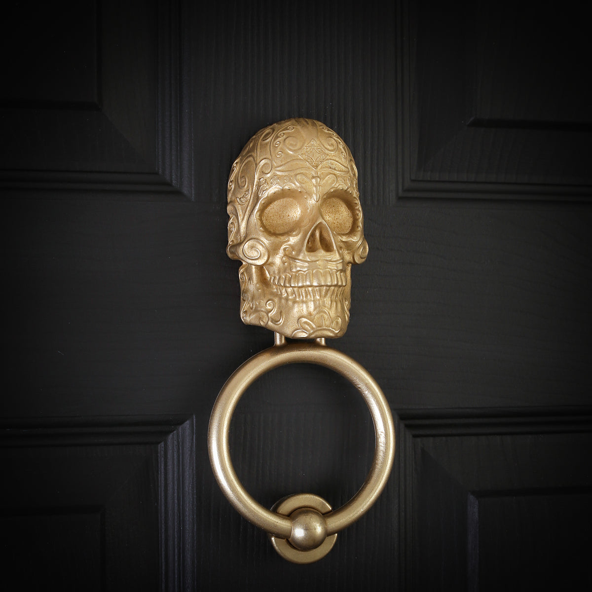 Delicate Scroll Sugar Skull Brass Door Knocker