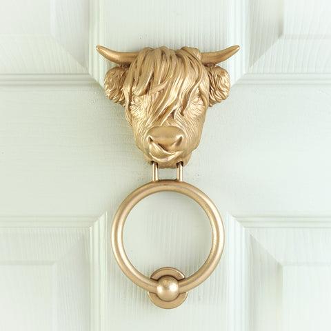 Highland Cow Brass Door Knocker – Tongue Out