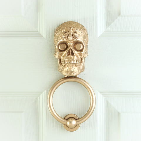 Bee and Diamond Sugar Skull Brass Door Knocker