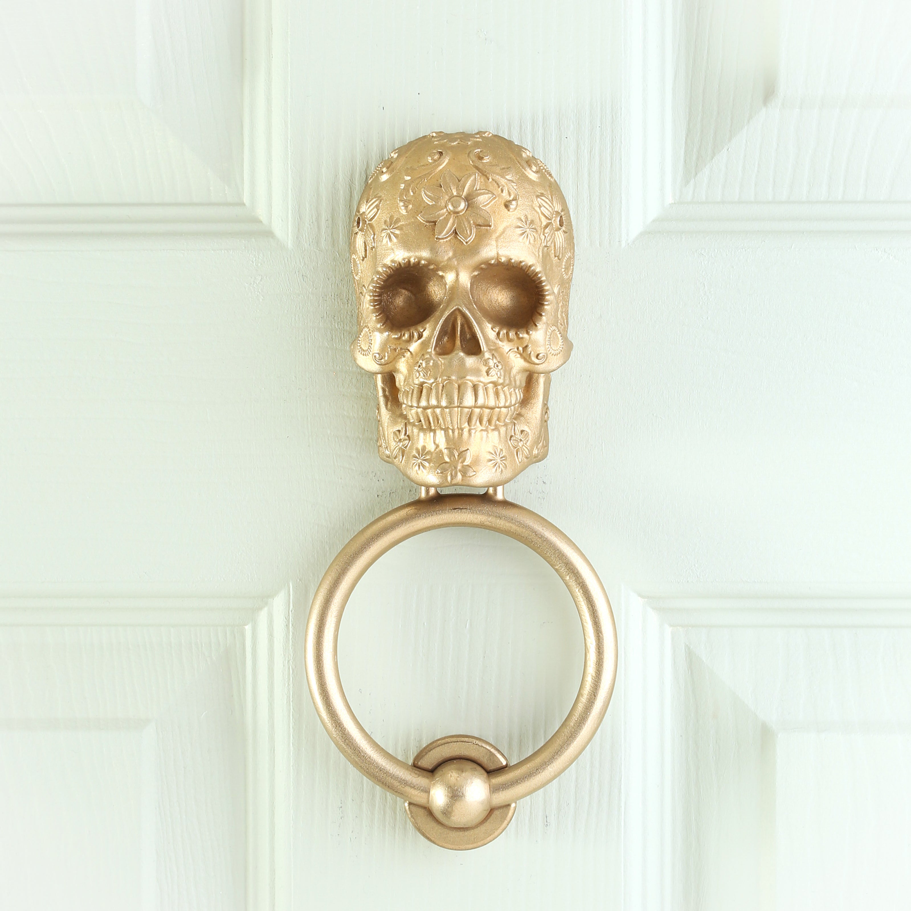 Marigold Sugar Skull Brass Door Knocker