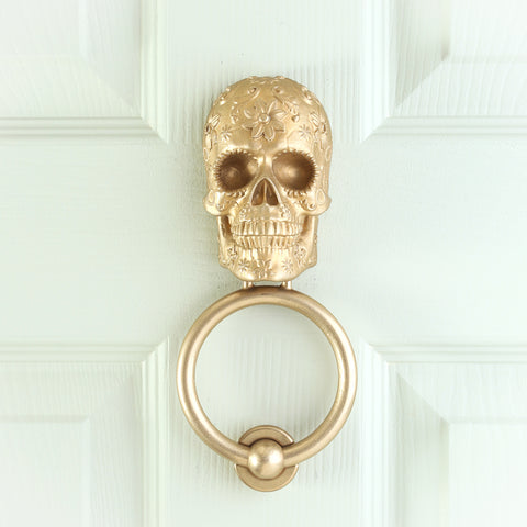 Marigold Sugar Skull Brass Door Knocker