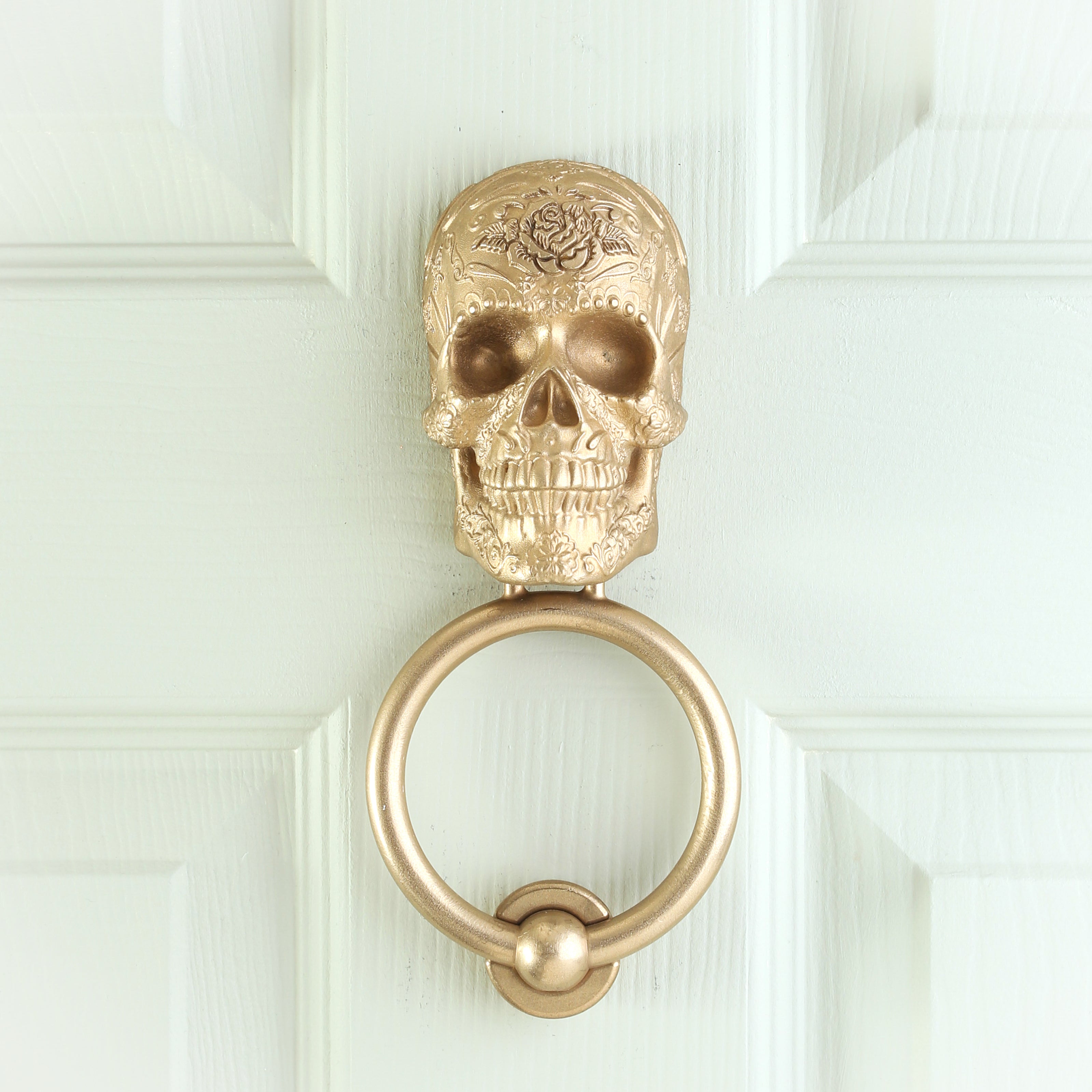 Rose Bloom Sugar Skull Brass Door Knocker