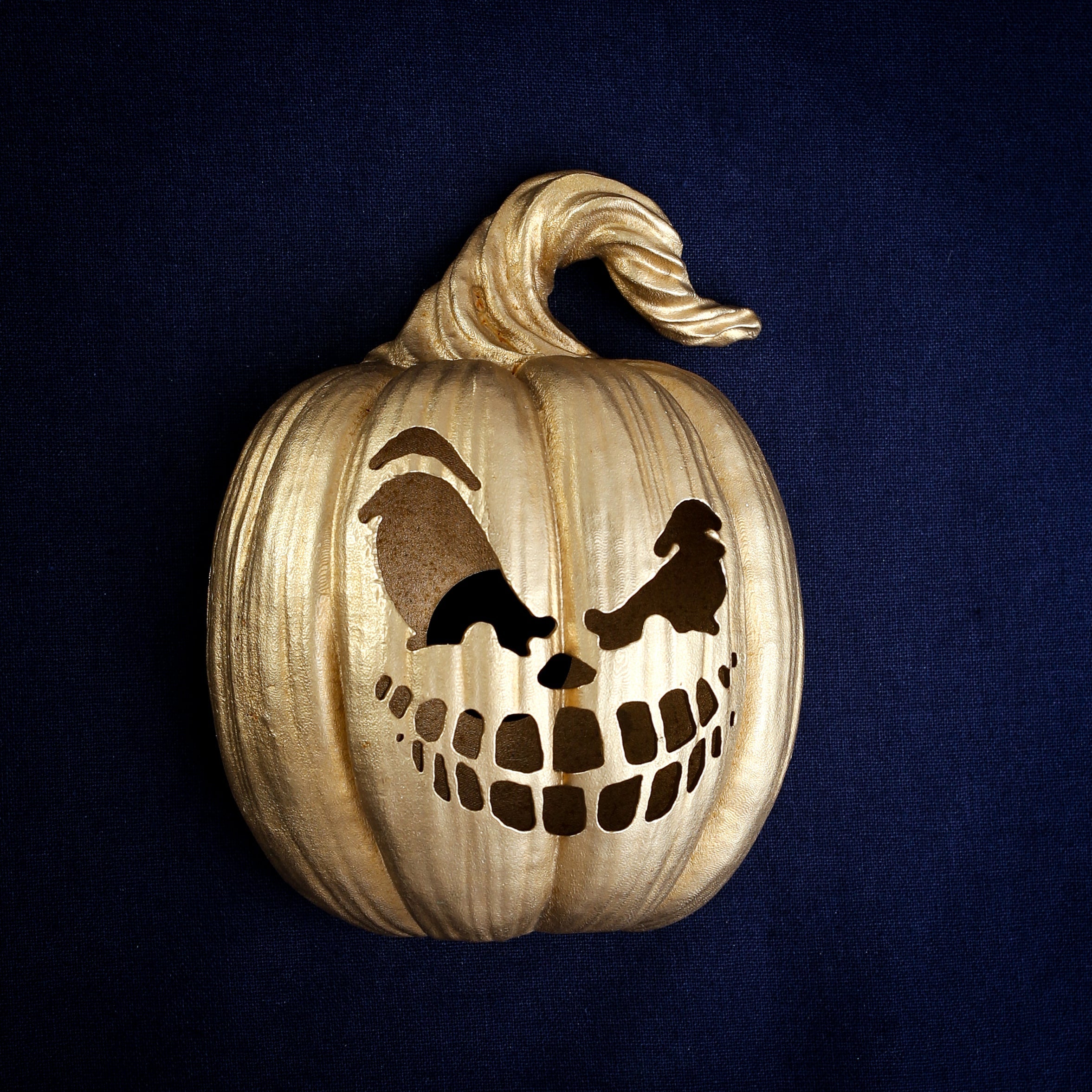 Smirking Jack-o'-Lantern interchangeable door knocker head, wide toothed grin, cast in Yorkshire