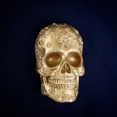 Delicate Scroll Sugar Skull Brass Door Knocker